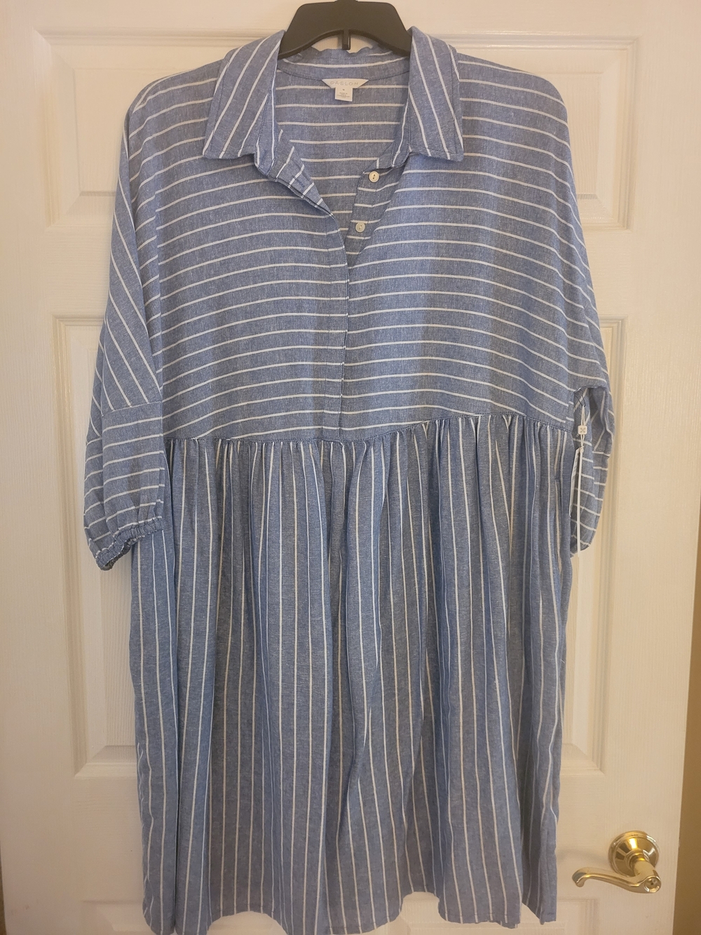 Caslon Blue & White Striped Midi Shirt Dress with Gathered Waist